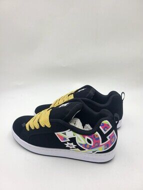 DC Black Sneakers with Yellow Laces and Multicolor Logo